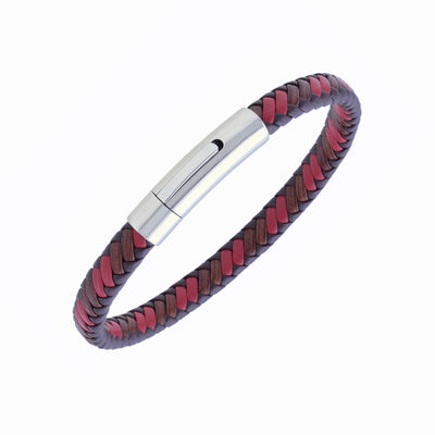 ScHEiNEN Brown & Red Color Full-Grain Leather bracelet