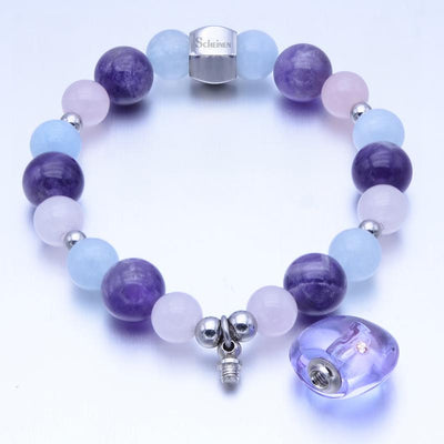 ScHEiNEN Healing Crystal Beaded Stretch Bracelets with Diffuser- Amethyst, Rose Quartz & Aquamarine