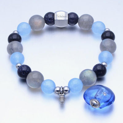 ScHEiNEN Healing Crystal Beaded Stretch Bracelet with Diffuser- Labradorite, Blue Sand Stone & Blue Chalcedony