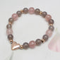 ScHEiNEN Healing Crystal Beaded Heart shape Stretch Bracelet - Strawberry Quartz & Grey Agate