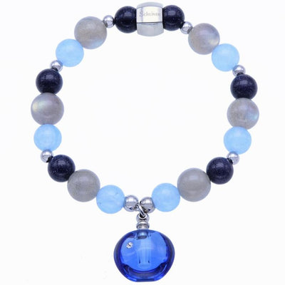ScHEiNEN Healing Crystal Beaded Stretch Bracelet with Diffuser- Labradorite, Blue Sand Stone & Blue Chalcedony