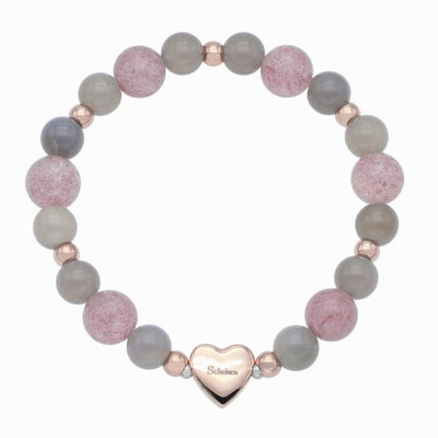 ScHEiNEN Healing Crystal Beaded Heart shape Stretch Bracelet - Strawberry Quartz & Grey Agate