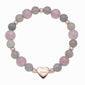 ScHEiNEN Healing Crystal Beaded Heart shape Stretch Bracelet - Strawberry Quartz & Grey Agate